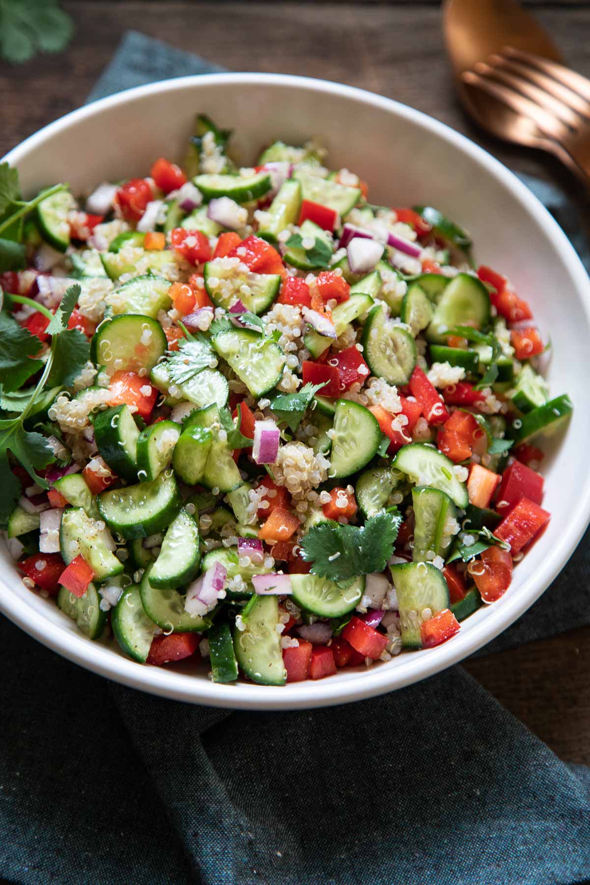 Mediterranean Cucumber Salad - Close Up in Serving Bowl