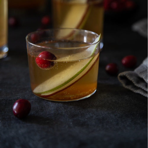 White Wine Winter Sangria w. Apples, Pears, + Cranberries