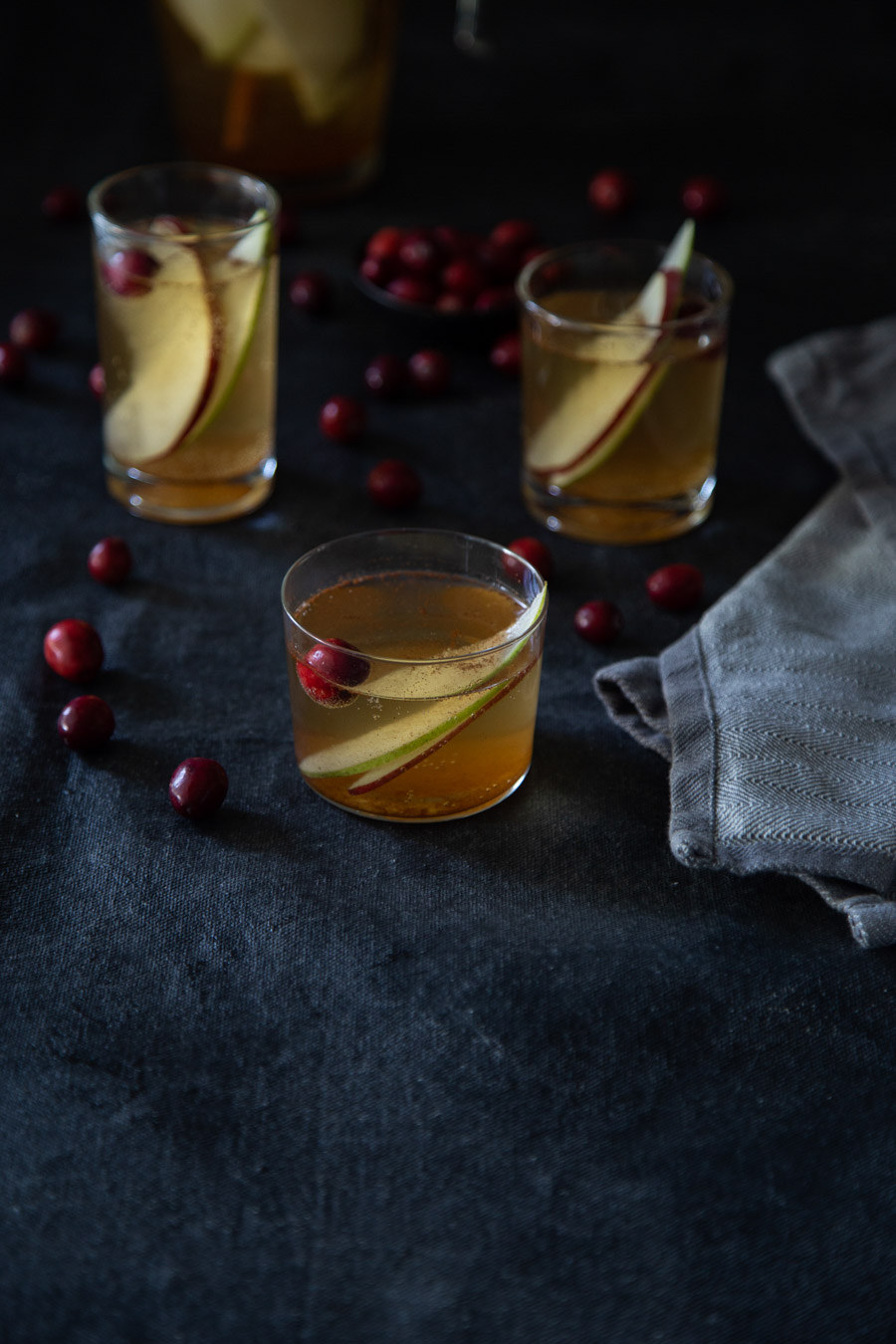 White Wine Winter Sangria w. Apples, Pears, + Cranberries