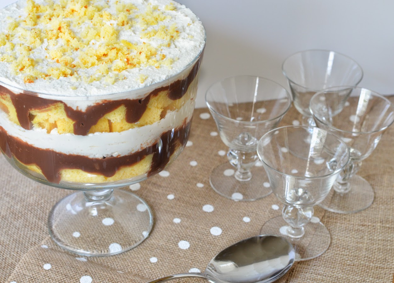Easy Trifle Cake Recipe w. Chocolate Pudding + Yellow Cake