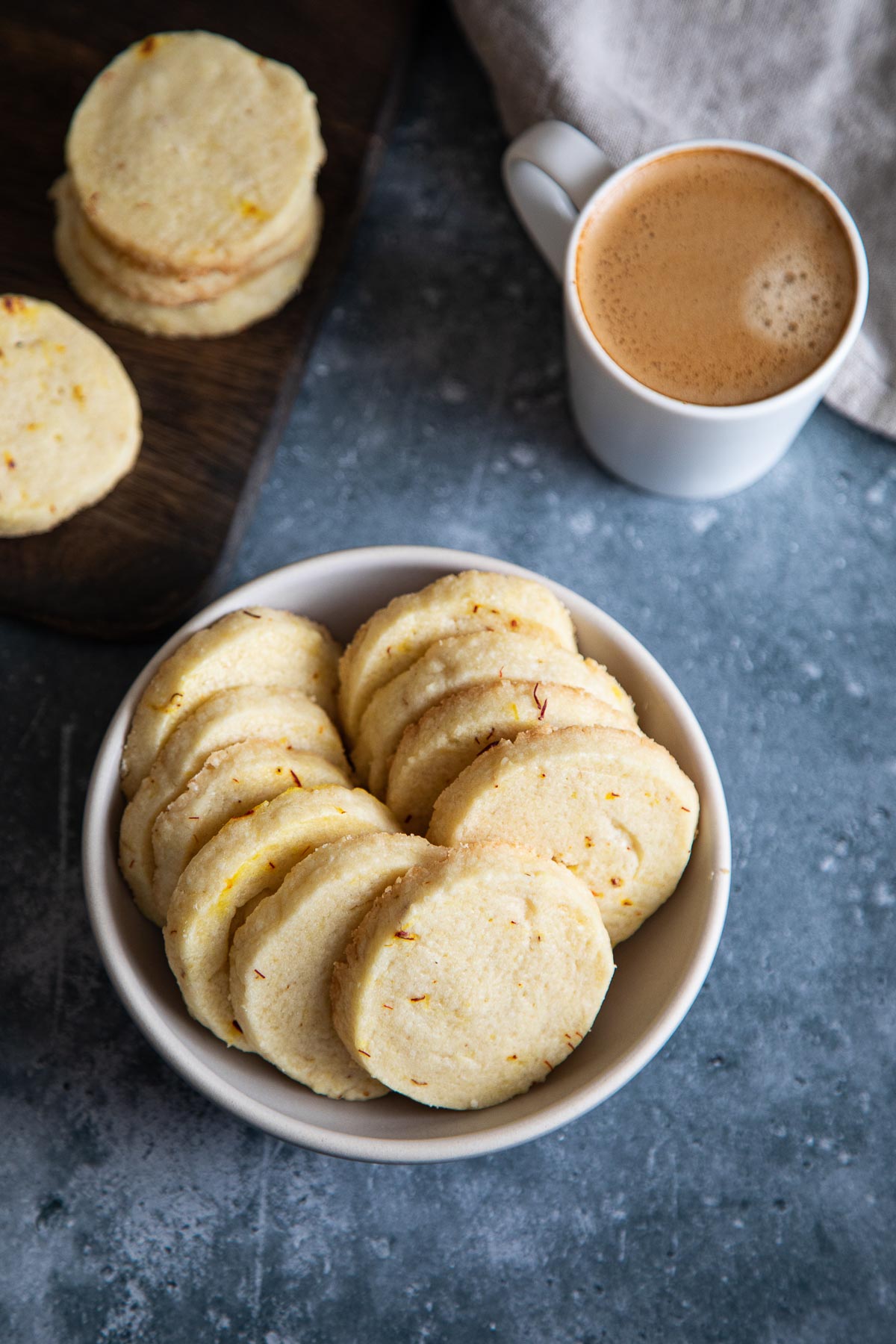 Saffron Cookies Shortbread in Small Bowl