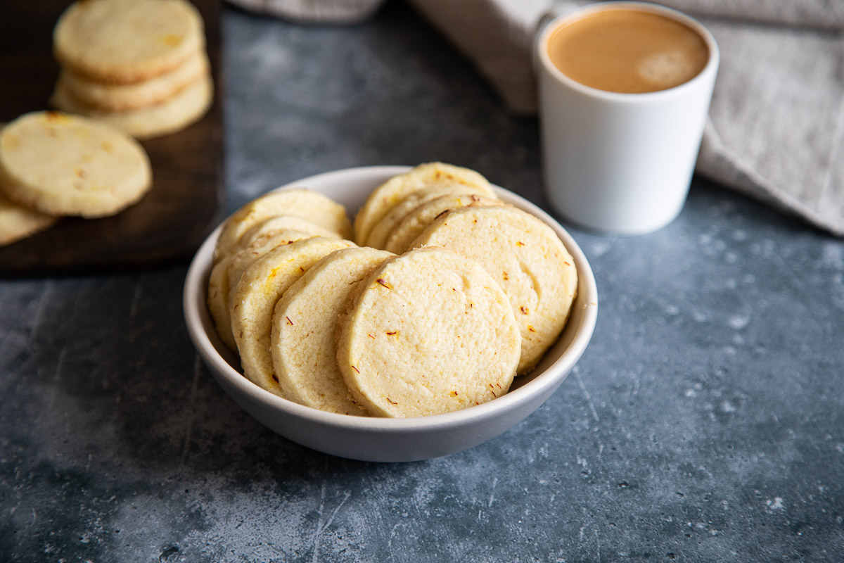 Saffron Cookies in Small Bowl with Espresso 