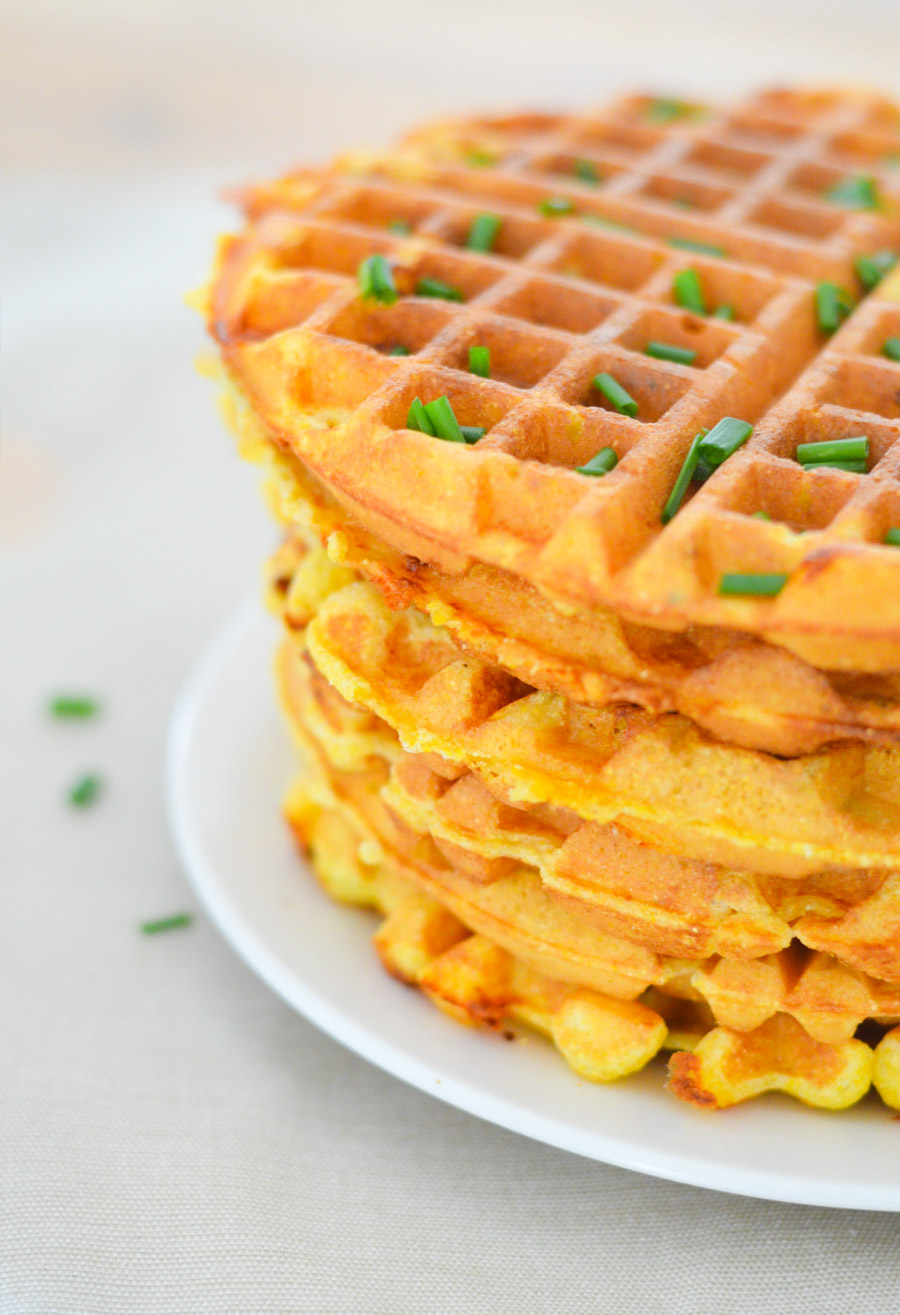 Savory Cornmeal Waffles - Chive + Cheddar Waffles