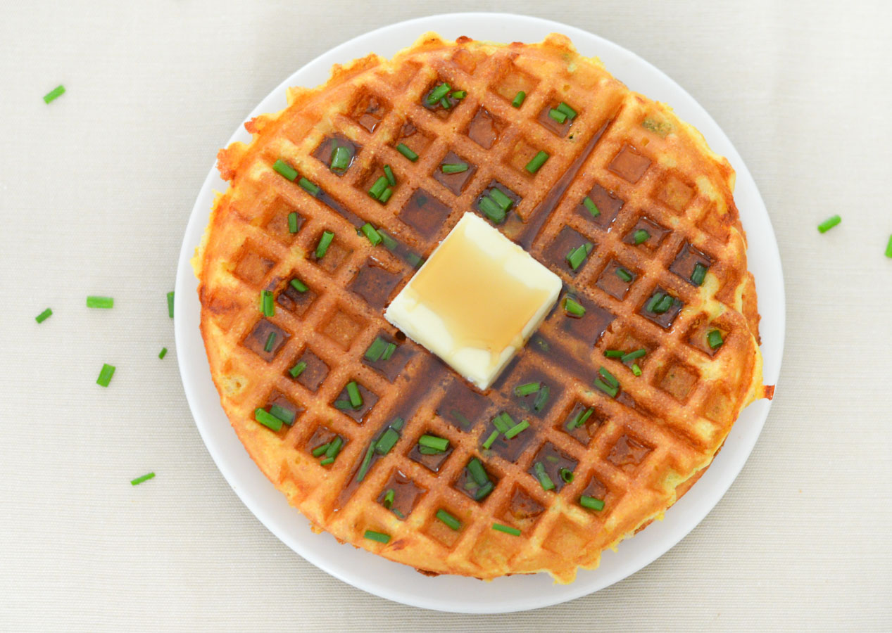 Savory Cornmeal Waffles - Chive + Cheddar Waffles