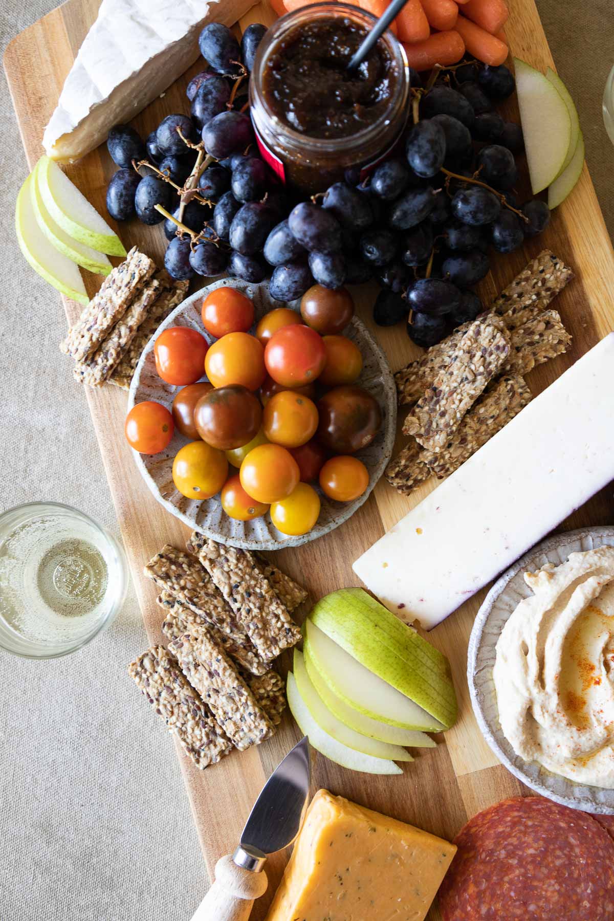 Trader Joe's Charcuterie Appetizer Board - Cheese, Tomatoes, Grapes + Crackers