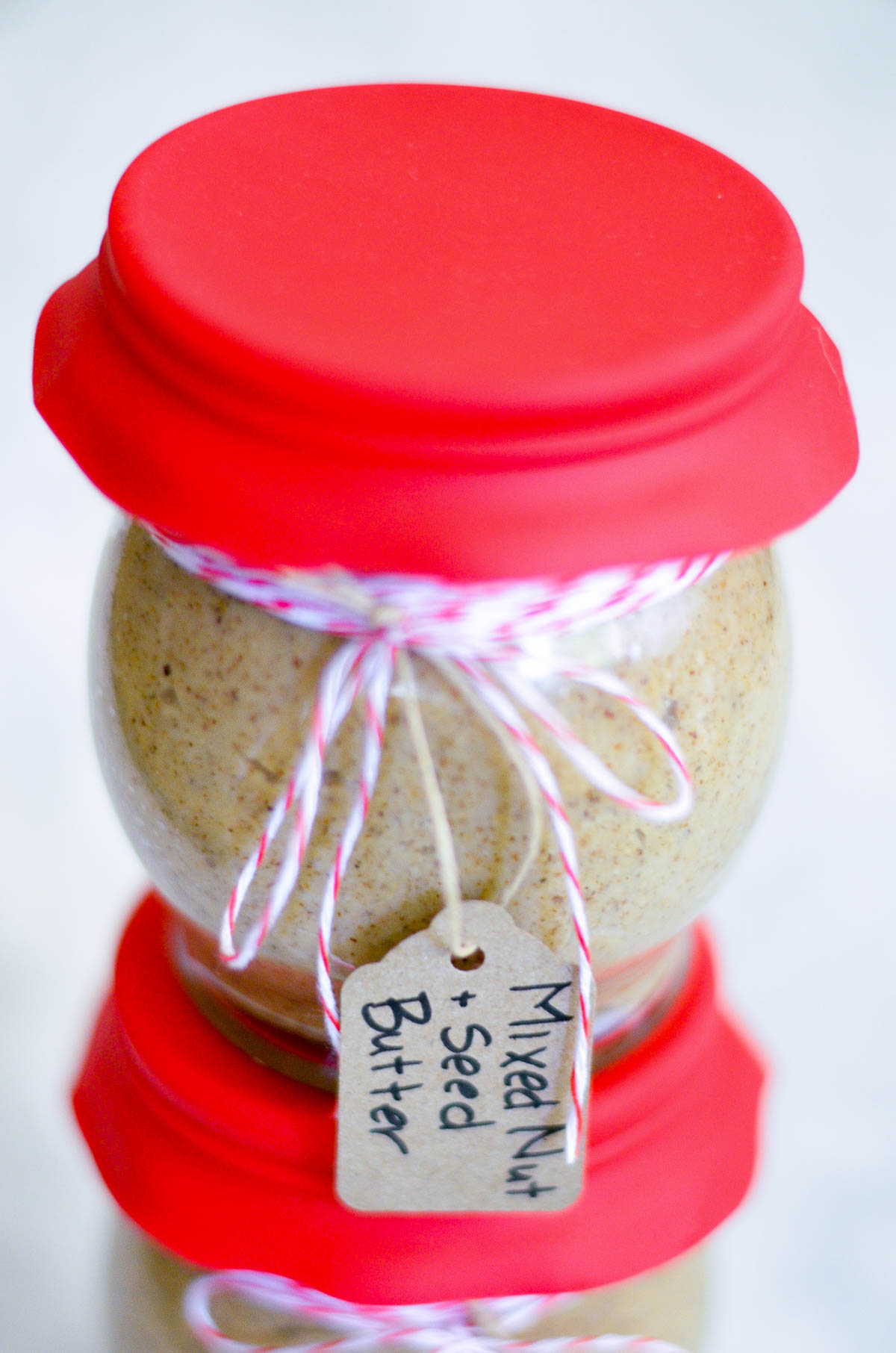 Homemade Nut Butter in Small Gift Jar with Red Lid