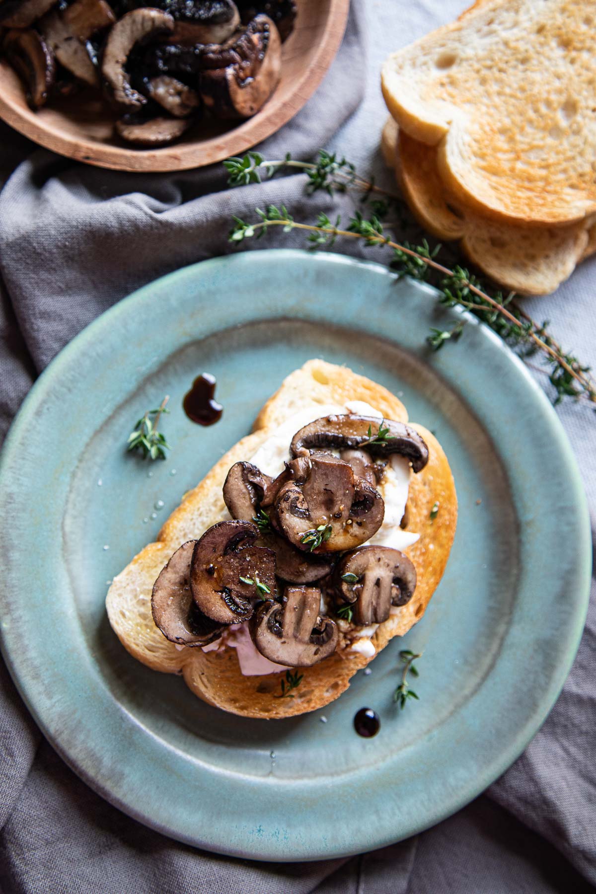 Mushroom Toast on Blue Plate