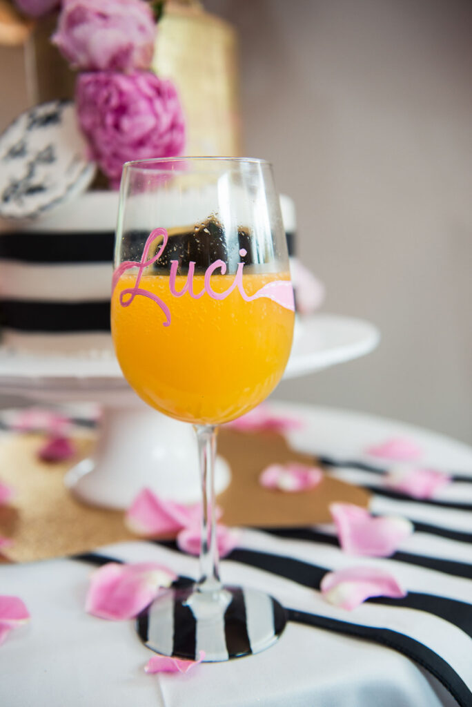 French-Themed Bridal Shower - The Container Store - Personalized glass for Bride