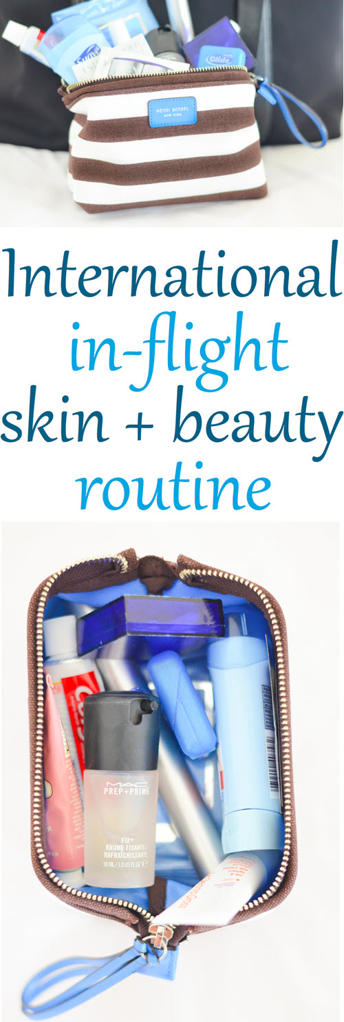 Int'l Flight Skin + Beauty. International Plane Travel Skin + Beauty Care - What to Pack in your makeup bag. #trael #traveltips #skincare #internationaltravel