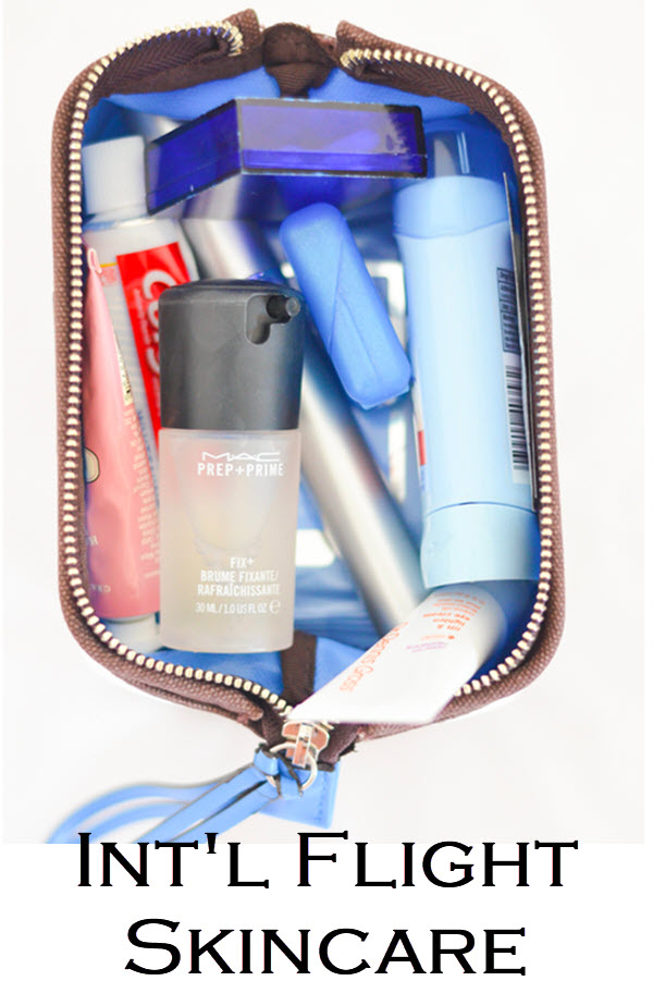 Int'l Flight Skincare. International Plane Travel Skin + Beauty Care - What to Pack in your makeup bag. #trael #traveltips #skincare #internationaltravel