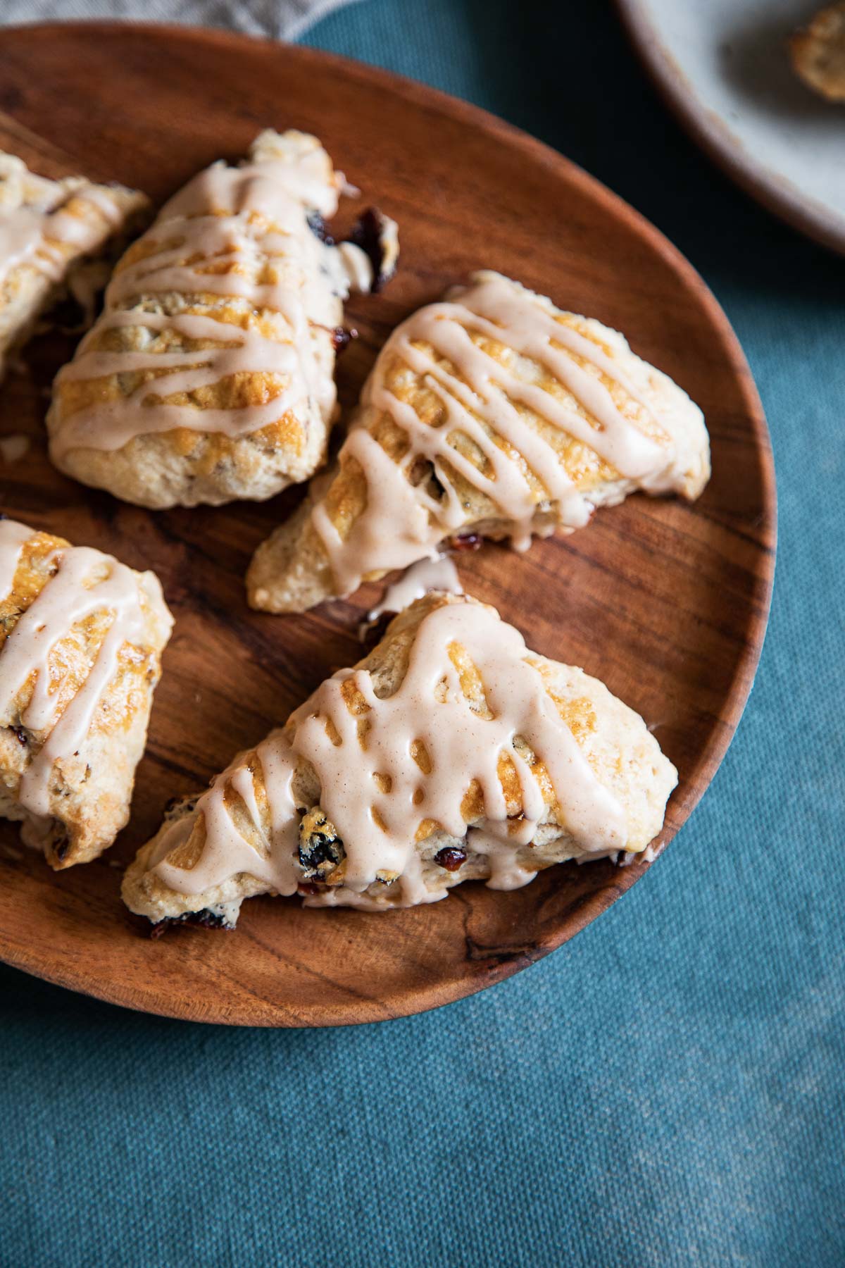 Amaretto Cherry Scones on Wood Plate