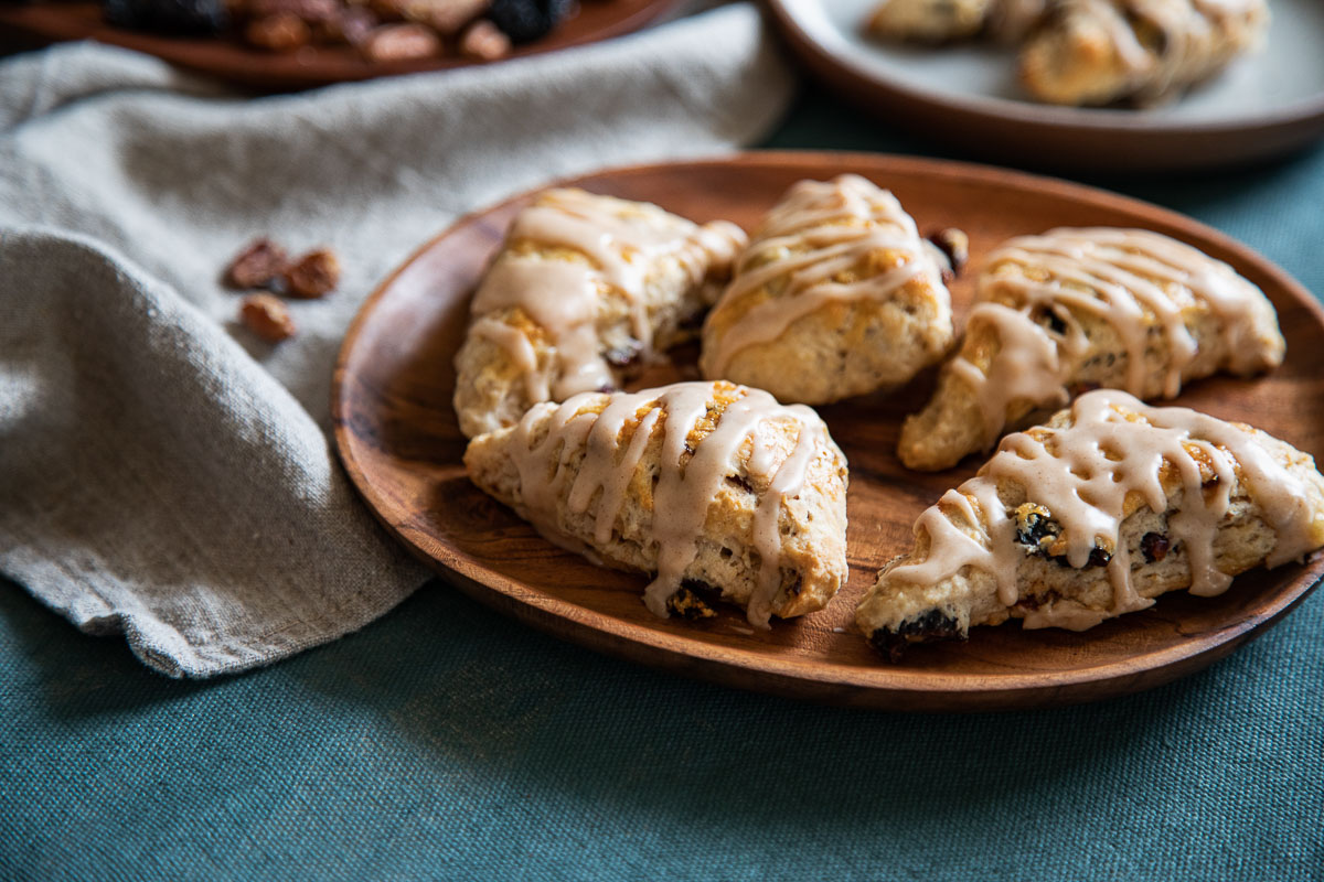 Amaretto Cherry Scones on Wood Plate