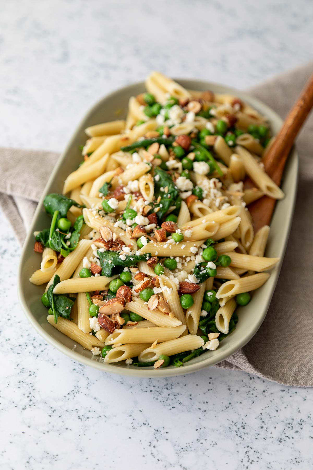 Pasta and Peas on Rectangle Plate