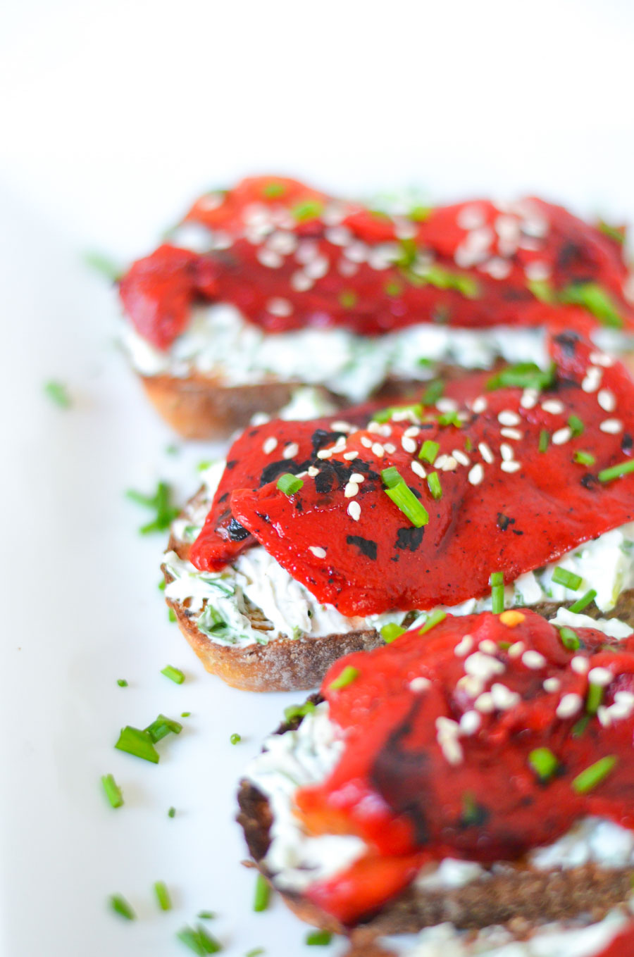 Fire Roasted Bell Pepper Toast w. Herbed Goat Cheese