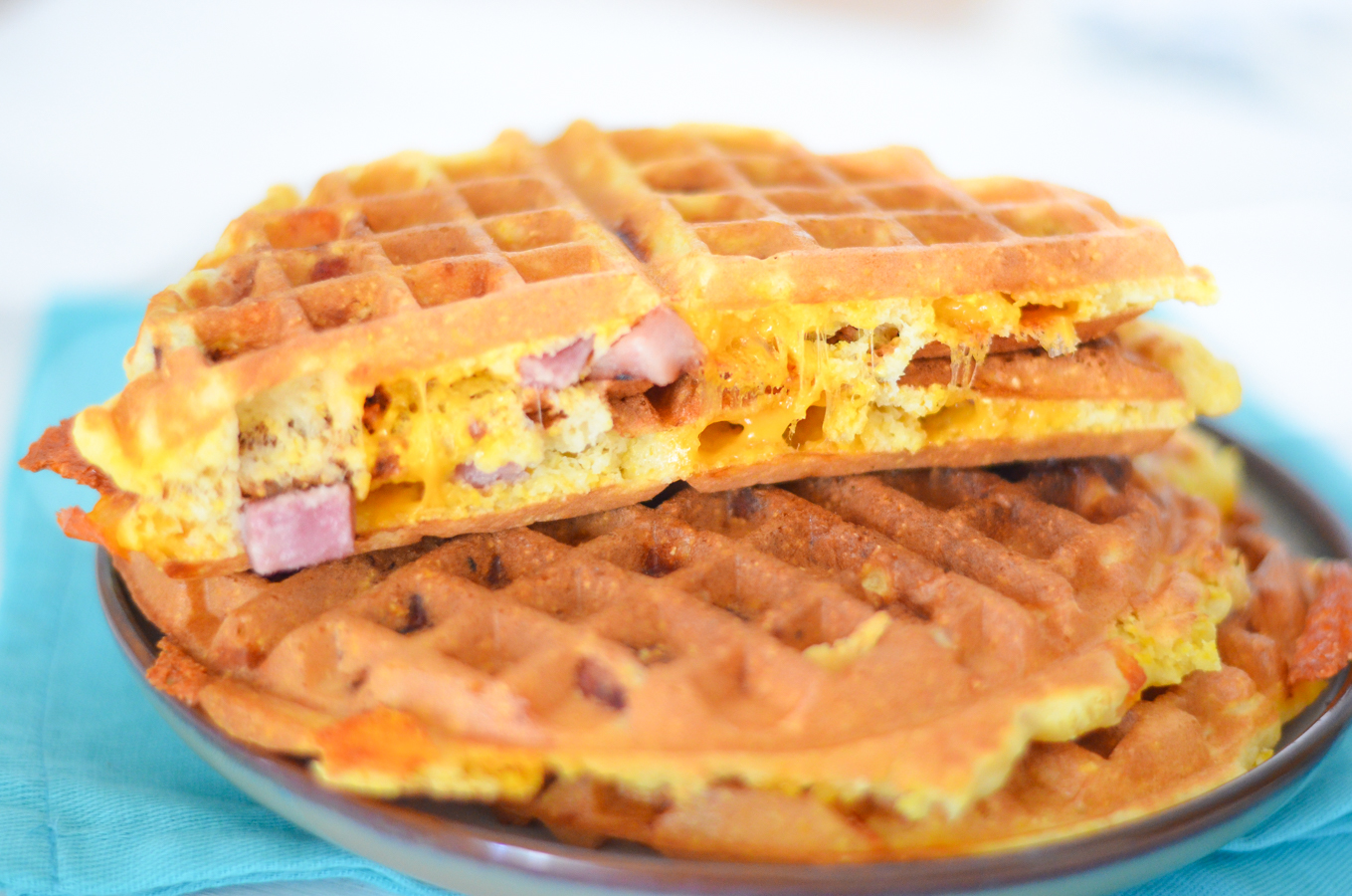 Easy Ham and Cheese Waffles | Ham Leftover Recipe