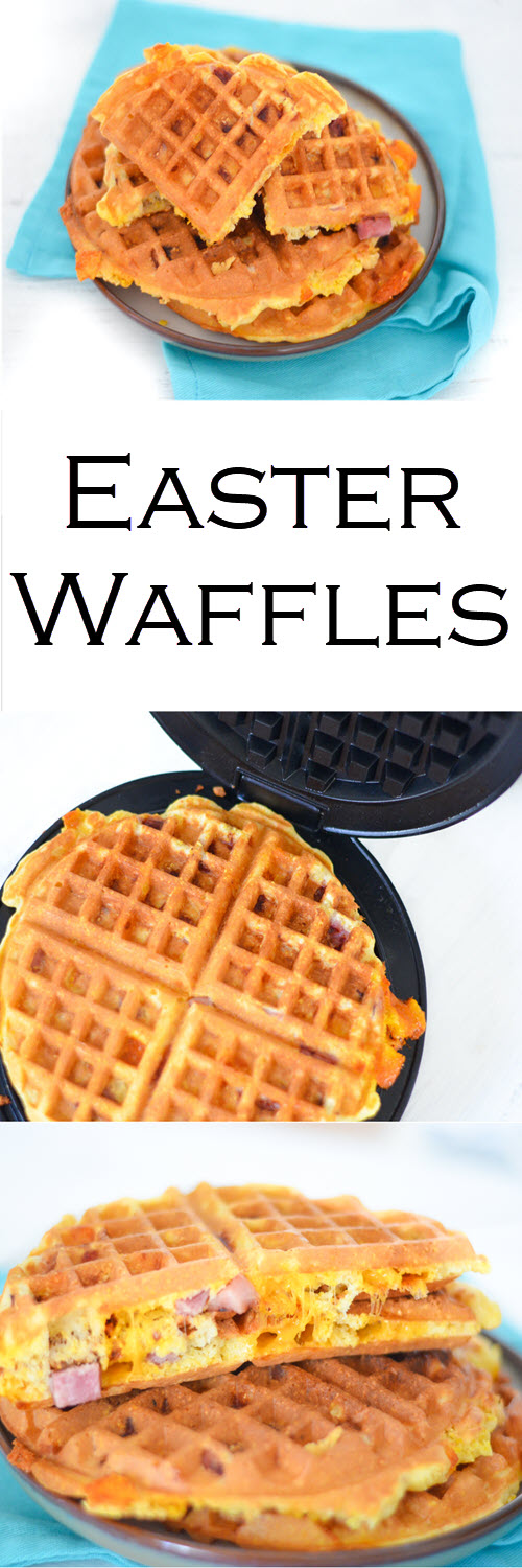 A delicious and easy recipe for Ham + Cheese Easter Waffles. These savory waffles are perfect for breakfast, brunch, and dinner. They're also a great leftover ham recipes!#lmrecipes #dinner #easydinner #waffles #breakfast #brunch #easter #ham #cheese #foodblog #foodblogger