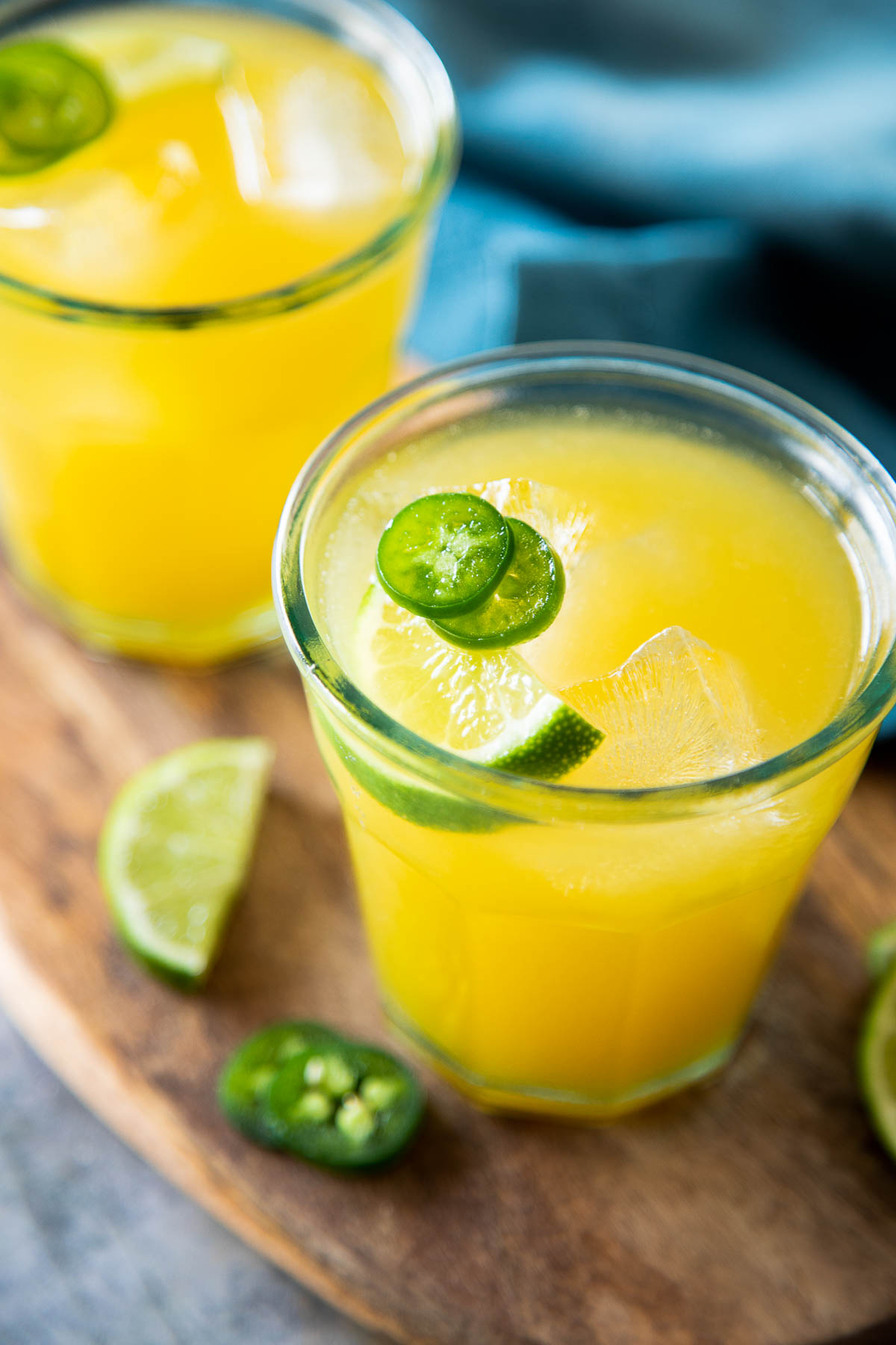 Mango Margaritas on the Rocks in Small Clear Glasses