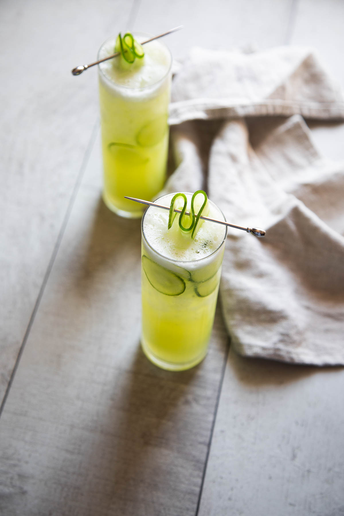 Cucumber Lemonade in 2 tall glasses