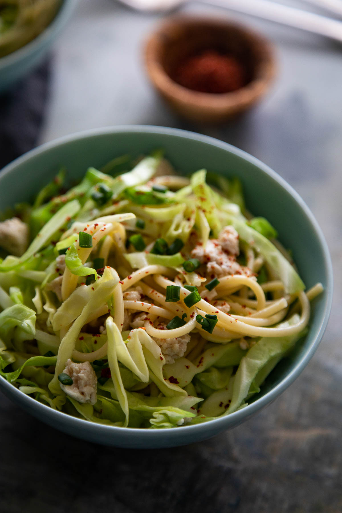 ground turkey and cabbage pasta close up