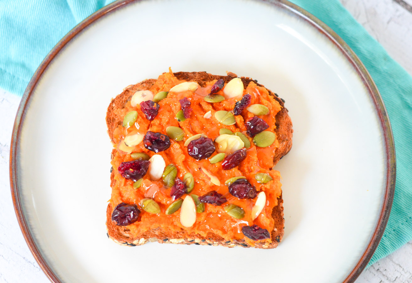 Mashed Sweet Potato Toast Toppings Ideas - Honey + Fruit