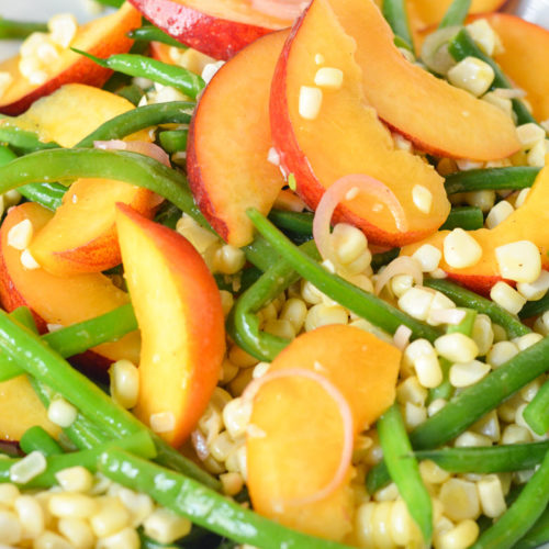 Green Bean, Peach, Corn Salad with Summer Fruits and Vegetables