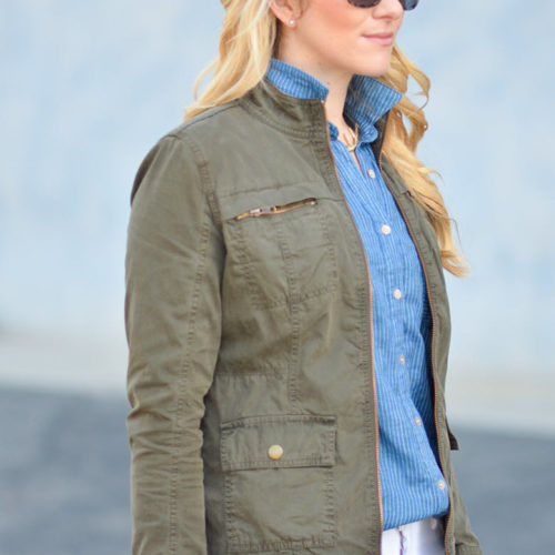 Olive Green Military Jacket Outfit Ideas w. Dark + Light Jeans