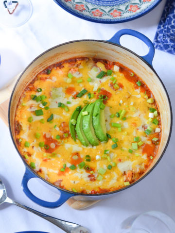 One Pot Mexican Casserole Weeknight Dinner w. Shredded Chicken and Rice/Quinoa