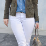 Olive Green Military Jacket Outfit Ideas w. Dark + Light Jeans