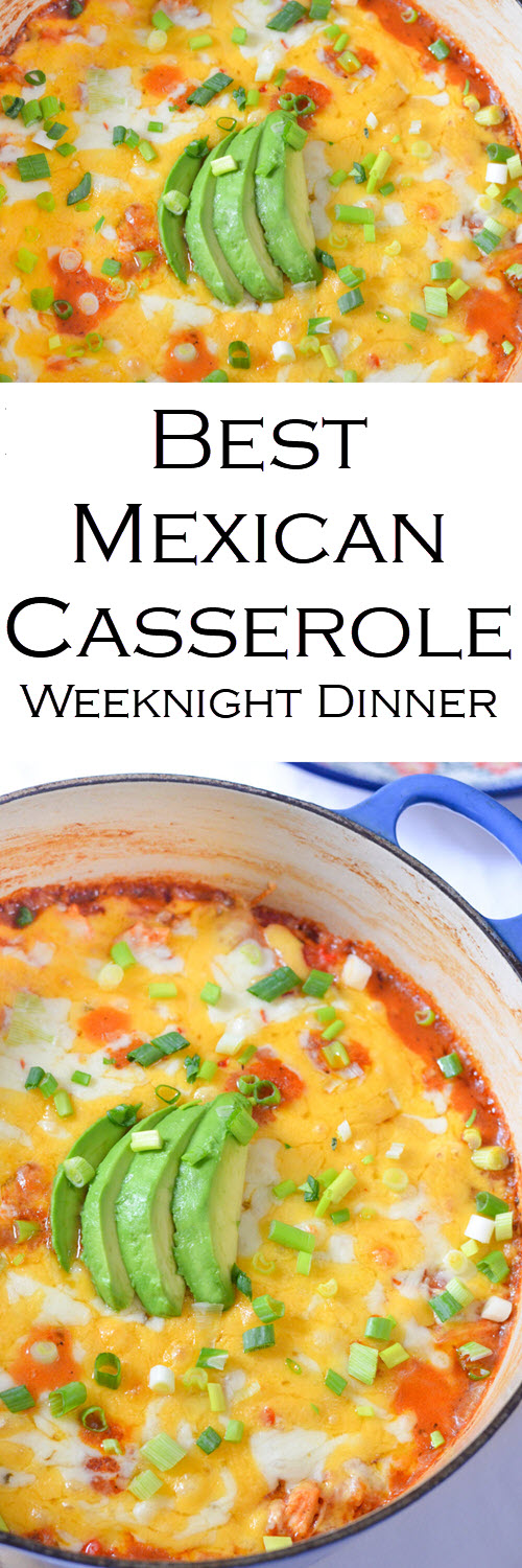 The Best Mexican Casserole Weeknight Dinner w. Shredded Chicken and Rice/Quinoa. A great one pot weeknight dinner that uses up leftover chicken, rice, and quinoa. #LMrecipes #dinner #dinnerrecipe #onepot #easyrecipe #mexicanfood #casserole #weeknightmeal #foodblog #foodblogger