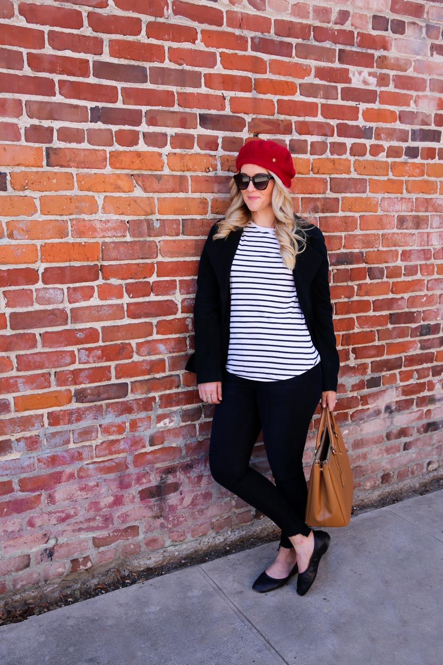 Red Beret Outfit with Striped Shirt