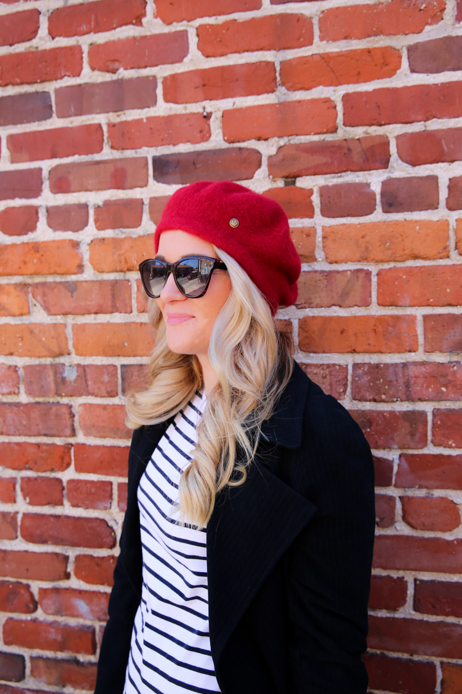 Red Beret Outfit with Striped Shirt