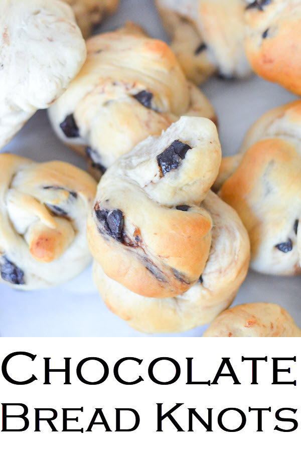 Chocolate Bread Knots. Yummy Breakfast rolls + chocolate chunk recipe.