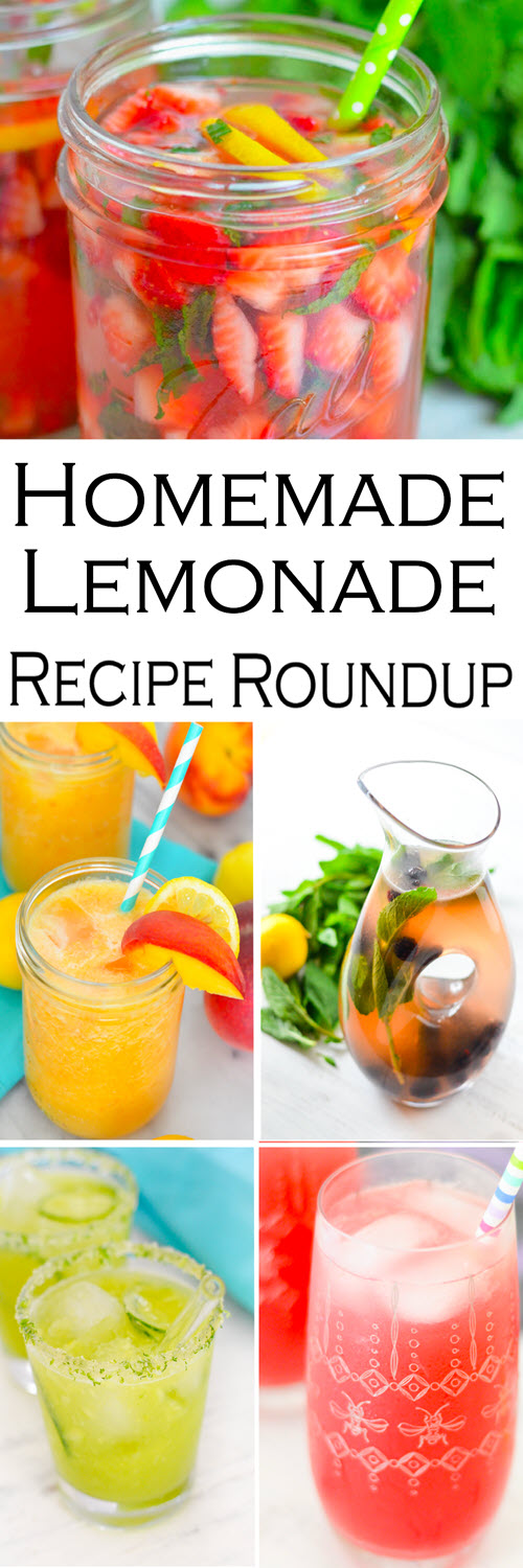 Fresh Fruit Lemonade Recipe Roundup. Lemonade recipes for summer, winter, and spring. Delicious non-alcoholic drinks for kids and grownups. The perfect party drink recipes.