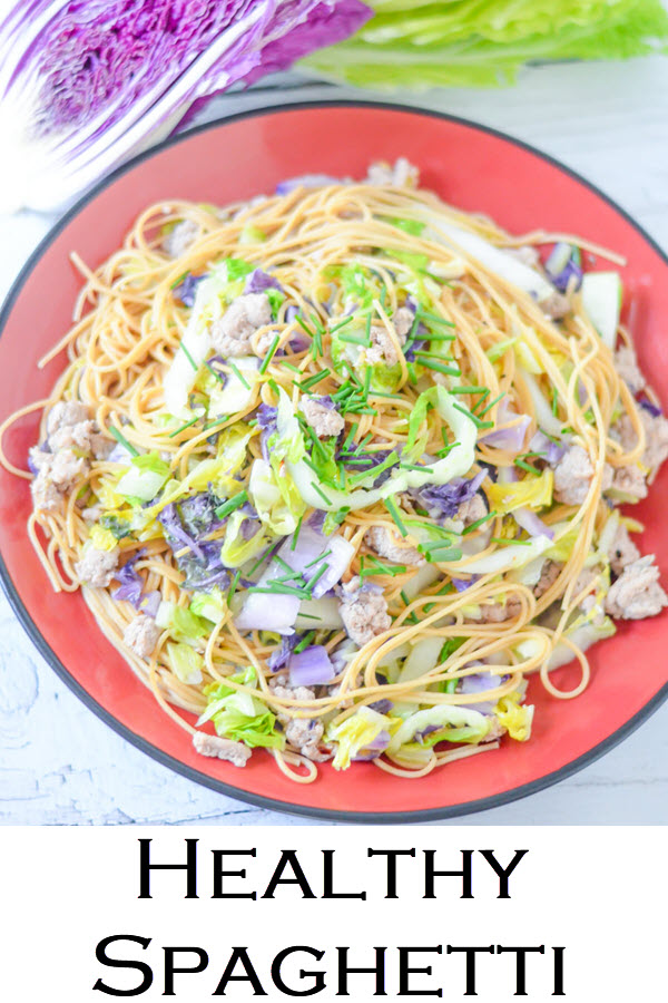 Healthy Spaghetti. Easy weeknight dinner recipe for cabbage and pasta. Cut back on carbs with shredded cabbage. Made with ground turkey for a protein-filled, healthy weeknight dinner everyone in the family will enjoy!