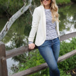 What to Wear in Wine Country. This striped shirt and white blazer outfit idea is perfect for wine tasting, walking, and bike riding. The blazer and loafers are comfortable enough for a day in wine country to a night out at dinner. Wine Country Photos.