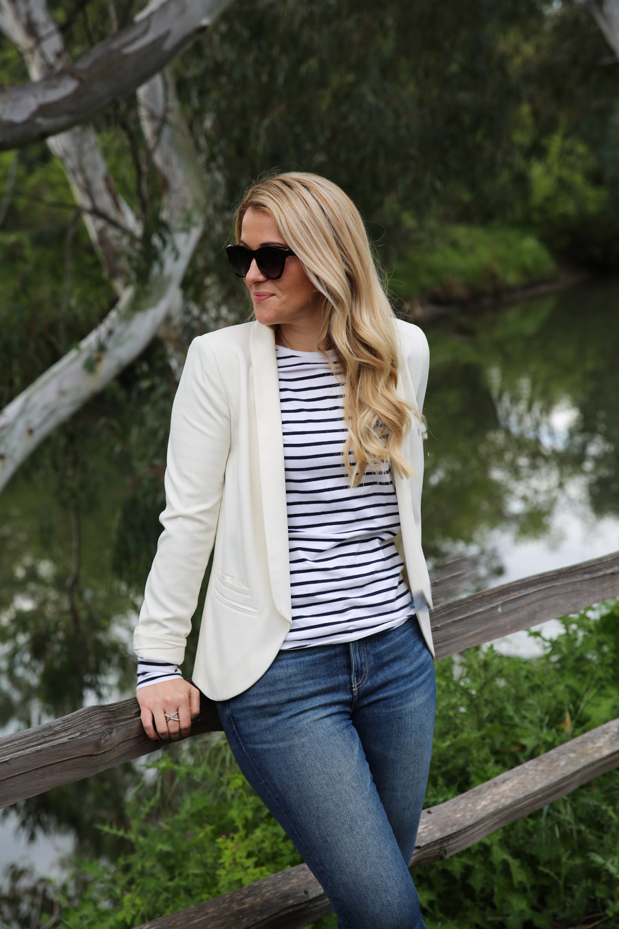 What to Wear in Wine Country - Striped Shirt + White Blazer