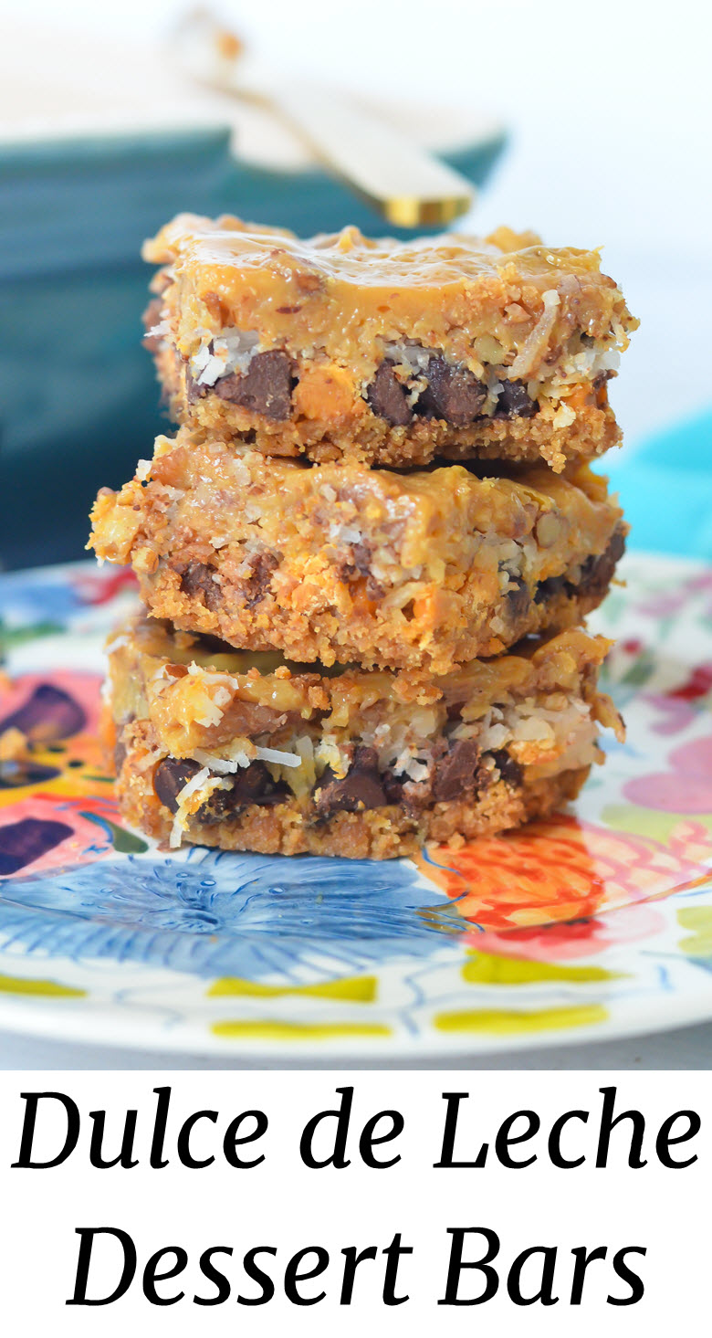 Dulce de Leche 7 Layer Bars - Magic Cookie Bars made with homemade dulce de leche. Mexican dessert recipe. #dessert #dulcedeleche #choclate #cincodemayo #diadelosmuertos #lmrecipes #delicious #foodblogger