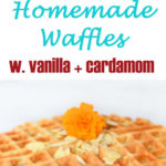 Chewy Homemade Waffles w. Cardamom + Honey make for an easy but decadent tasting breakfast. Invite friends over for brunch or just enjoy them on your own! #breakfast #brunch #waffles #recipe #foodblog #foodblogger #lmrecipes