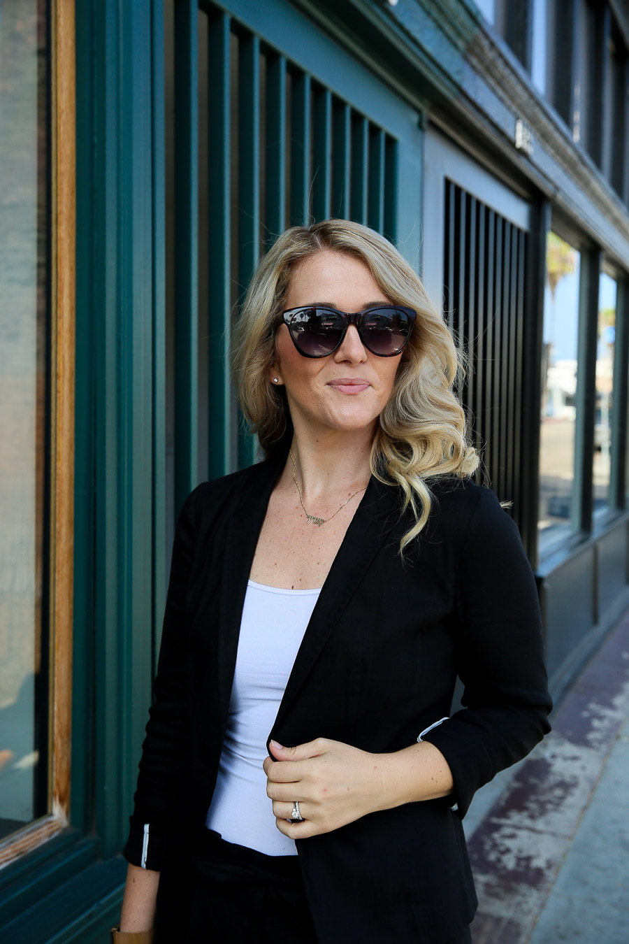 Black Blazer and Wide Leg Pants Outfit for Work