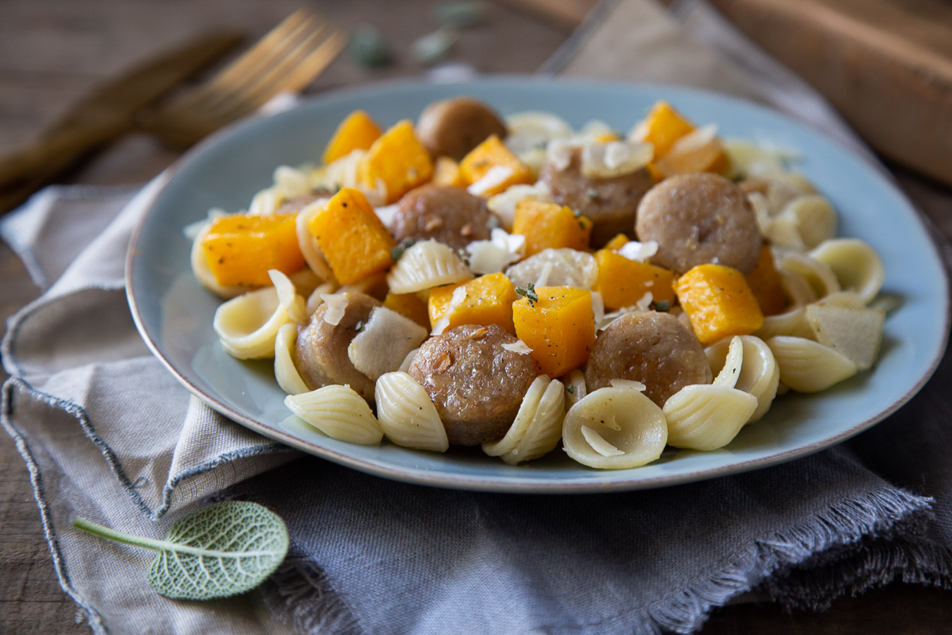 Pasta with Roasted Squash + Sausage