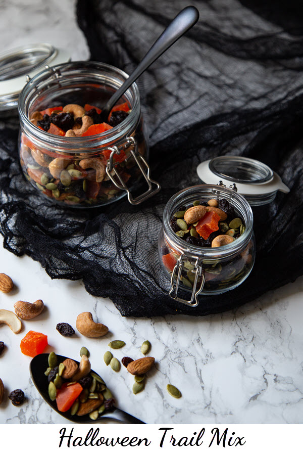 Halloween Trail Mix - Healthy Halloween Snack Recipe. A great black and orange appetizer, snack, or <a href=