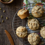 Spiced Pear Muffins with Walnuts. This great fall recipe combines fresh pears, cardamom, and walnuts with pastry flour for the perfect breakfast muffin recipe. #lmrecipes #muffins #pear #pearmuffins #cardamom #walnuts #foodblogger #foodblog #recipe #fall #fallfood #fallrecipes