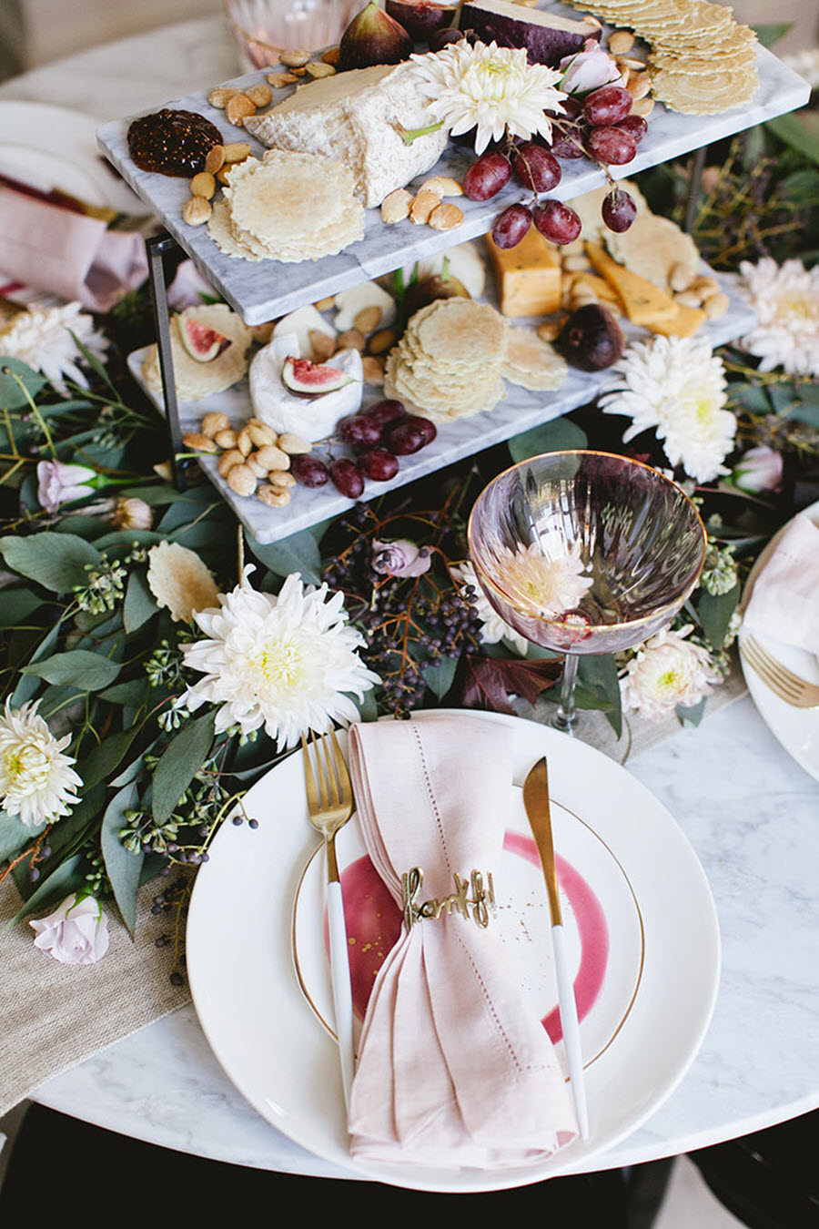 Thanksgiving Table Decor Ideas - Eucalyptus + Flower Centerpiece