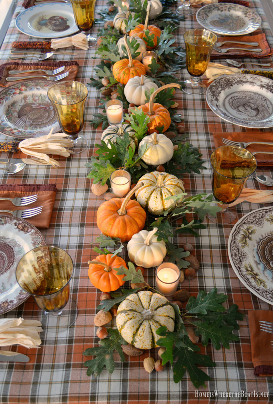 Thanksgiving Table Decor Ideas - Eucalyptus + Flower Centerpiece