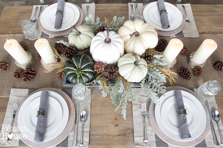 Thanksgiving Table Decor Ideas - Eucalyptus + Flower Centerpiece