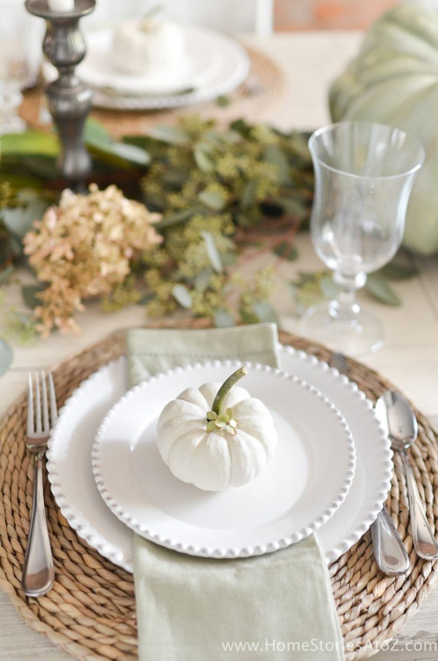 Thanksgiving Table Decor Ideas - Eucalyptus + Flower Centerpiece