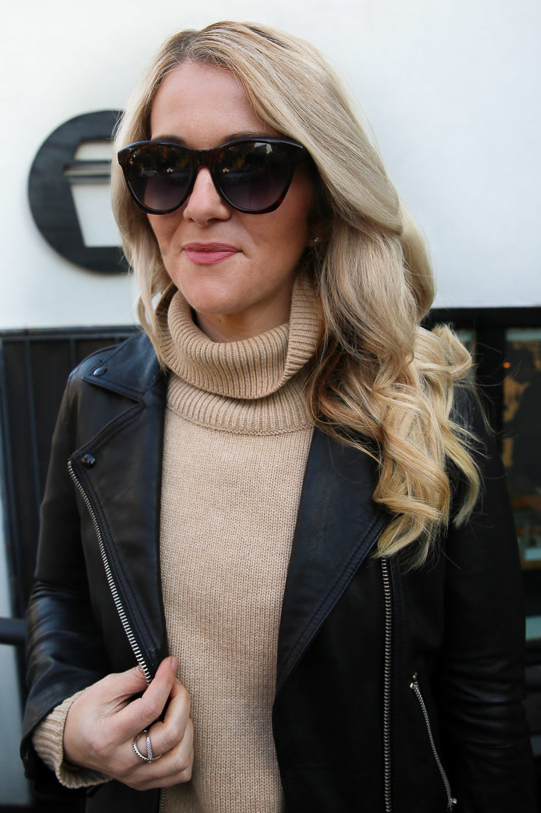 Turtleneck and Leather Jacket Outfit for Women