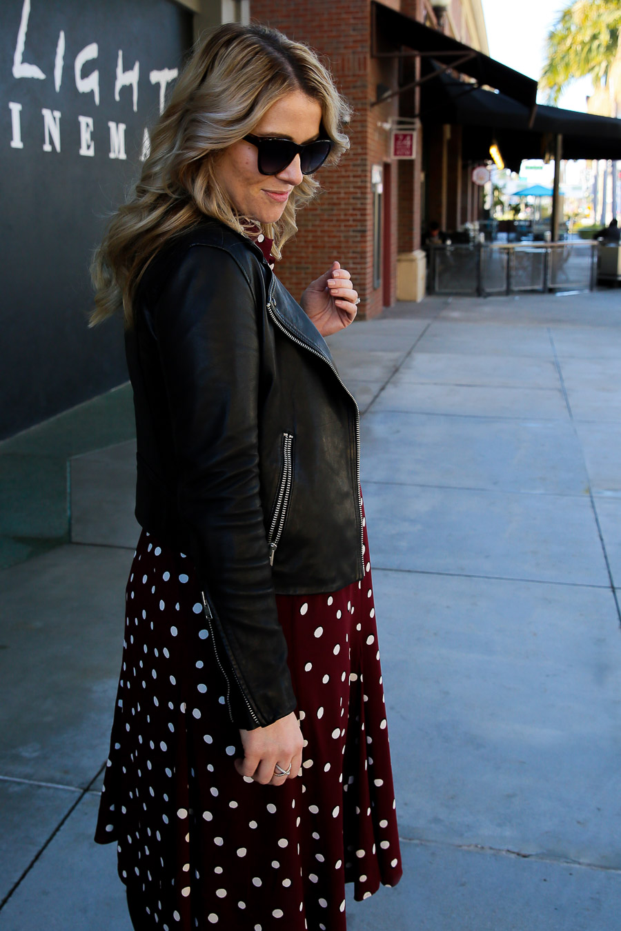 Maternity Dress Outfit with Leather Jacket