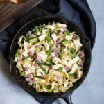 Asparagus and Ham Pasta - Diced Ham Recipe. This leftover ham recipe is great anytime time of year, but definitely with Easter Ham and Christmas Han leftovers. Add diced ham to pappardelle pasta and fresh asparagus for a delicious, easy dinner recipe. #LMrecipes #pasta #ham #easter #christmas #dinner #asparagus