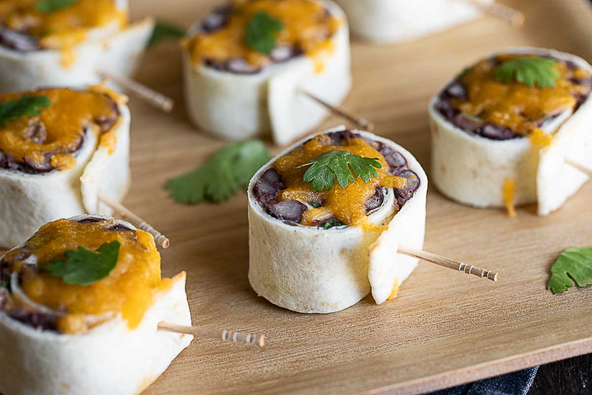 Mexican Pinwheels - Mexican Roll Ups with Black Beans - Vegetarian, Cold Mexican Appetizer